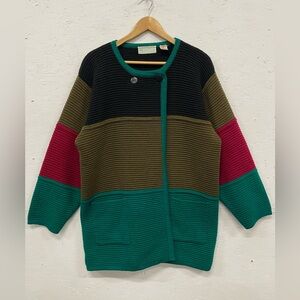 Vintage 90s Hunt Club Color Block Knitted Cardigan Sweater, Size M (Fits Larger)